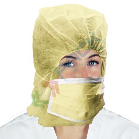 [CAP48-G] Cappucci monouso in TNT di polipropilene (PP) 20 g/mq, con mascherina integrata, conf. 50 pz