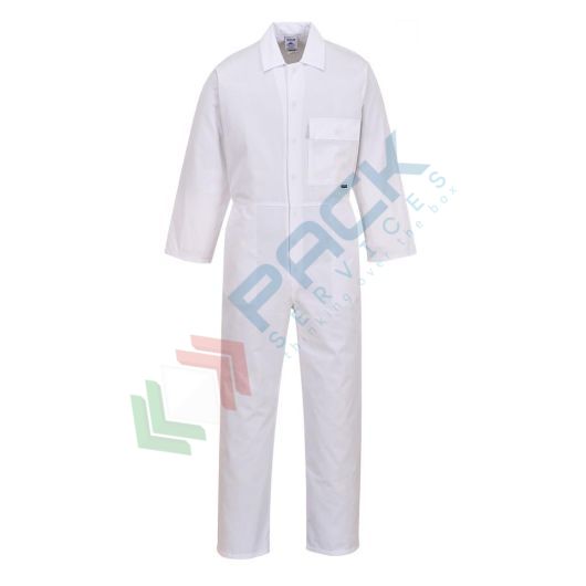 [2802WHRS] Tuta da lavoro standard, in tessuto Kingsmill 65% poliestere + 35% cotone, 245 gr, confortevole e pratica, con facile apertura frontale con bottoni, 4 tasche, colore bianco