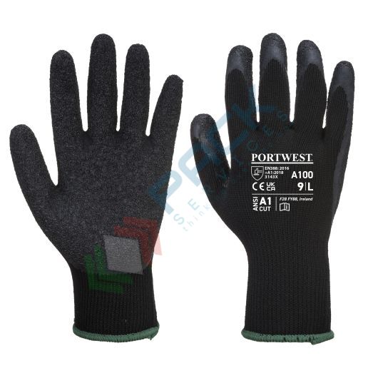 [A100K8RXL] Guanti da lavoro con grip resistenti al taglio (Livello A), in poliestere con rivestimento in schiuma di lattice + grip in lattice Crinkle, calibro 10, omologati EN 388, colore nero, taglia XL