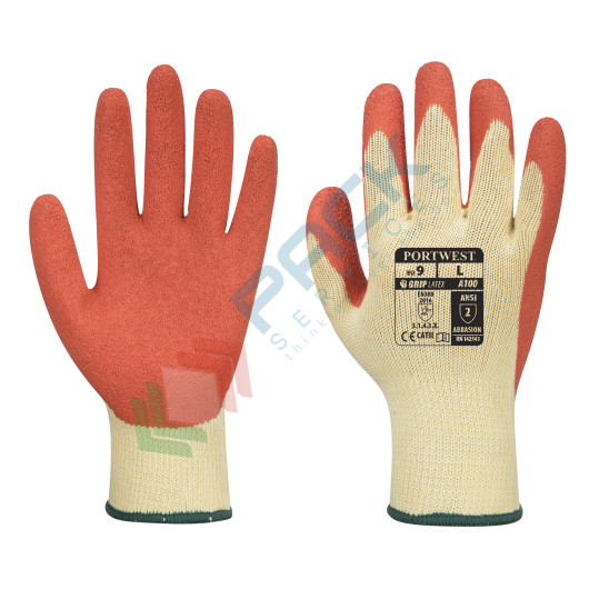 [A100ORRXXL] Guanti da lavoro con grip resistenti al taglio (Livello A), in poliestere con rivestimento in schiuma di lattice + grip in lattice Crinkle, calibro 10, omologati EN 388, colore arancione, taglia XXL