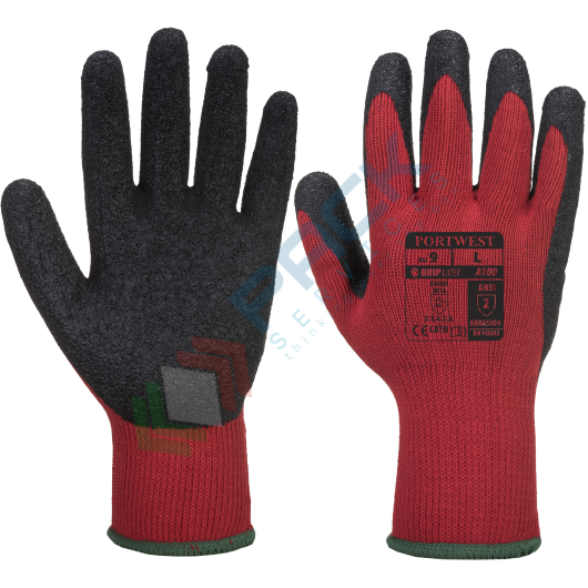 [A100R8RXXL] Guanti da lavoro con grip resistenti al taglio (Livello A), in poliestere con rivestimento in schiuma di lattice + grip in lattice Crinkle, calibro 10, omologati EN 388, colore rosso/nero, taglia XXL