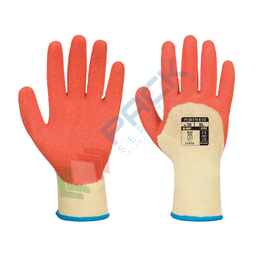 [A105Y1RL] Guanti da lavoro con grip, in poliestere con rivestimento in schiuma di lattice premium + grip in lattice Crinkle, immersione a 3/4, calibro 10, omologati EN 388, colore giallo/arancione, taglia L