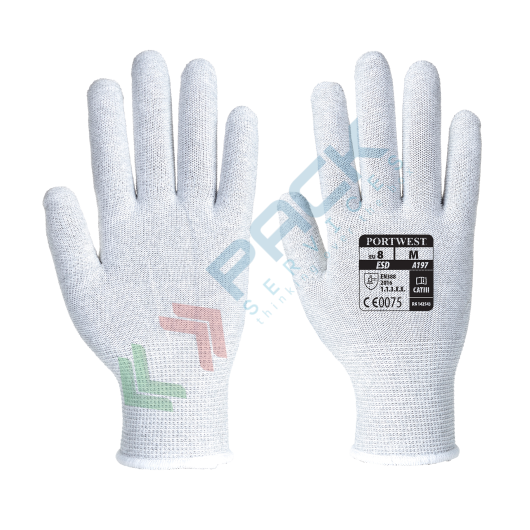 [A197GRRXL] Guanti da lavoro foderati antistatici (ESD) realizzati con un'avanzata miscela di poliestere e fibra di carbonio, calibro 13 senza cuciture, omologati EN 388 + IEC 61340-5, colore grigio, taglia XL