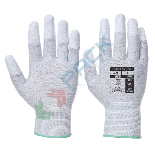 [A198GRRXL] Guanti da lavoro foderati antistatici (ESD) in poliestere e fibra di carbonio con immersione delle dita per una maggiore precisione e la massima ventilazione, calibro 13, omologati EN 388 + IEC 61340-5, colore grigio, taglia XL