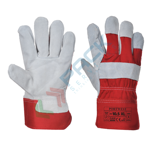 [A220RERXL] Guanti da lavoro in pelle martellata di qualità con protezione su palmo, nocche e vena, retro in cotone per traspirare, omologati CE + EN 388, colore rosso, taglia XL