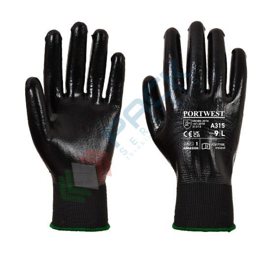 [A315K8RM] Guanti da lavoro con grip, in poliestere totalmente rivestito in nitrile per la massima protezione dai liquidi, modello Grip All-Flex, calibro 13, omologati EN 388, colore nero, taglia M