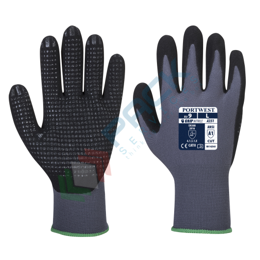 [A351G8RXXXL] Guanti da lavoro con grip, in nylon con rivestimento in schiuma di nitrile per un grip eccellente, modello Dermiflex Plus, palmo in nitrile puntinato per una presa migliore, calibro 15, omologati EN 388, colore grigio, taglia XXXL