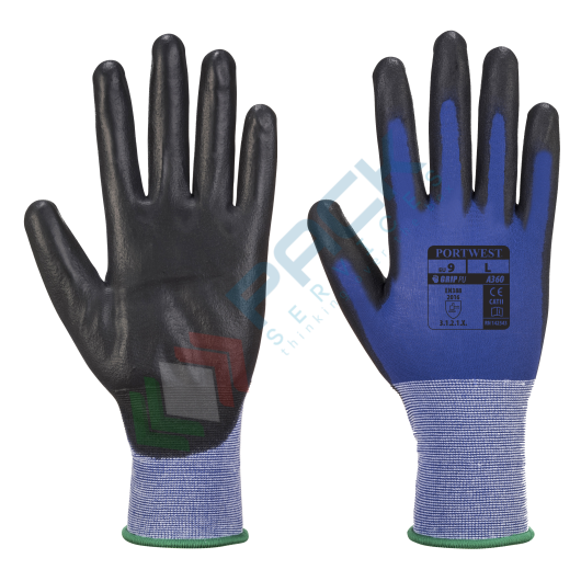 [A360B8RXL] Guanti da lavoro con grip, in nylon con rivestimento in liscio PU per una maggiore resistenza all'abrasione, modello Flex Senti, calibro 18, omologati EN 388, colore blu/nero, taglia XL