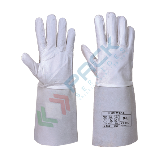 [A520GRRXL] Guanti da lavoro protezione da saldatura di tipo B e dal calore, in pelle morbida e flessibile di capra con polsino in pelle tagliata pesante, omologati EN 388 + EN 407 + EN 12477, colore grigio, taglia XL