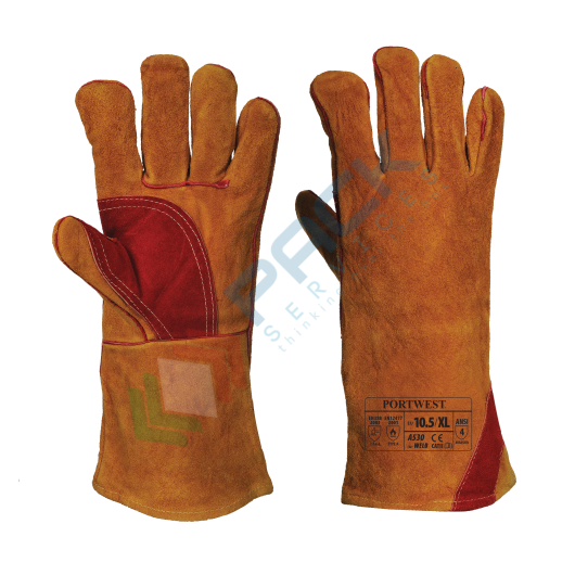 [A530BRRXL] Guanti da lavoro protezione da saldatura di tipo A e dal calore, in pelle di qualità premium con palmo e pollice rinforzati, omologati EN 388 + EN 407 + EN 12477, colore marrone, taglia XL