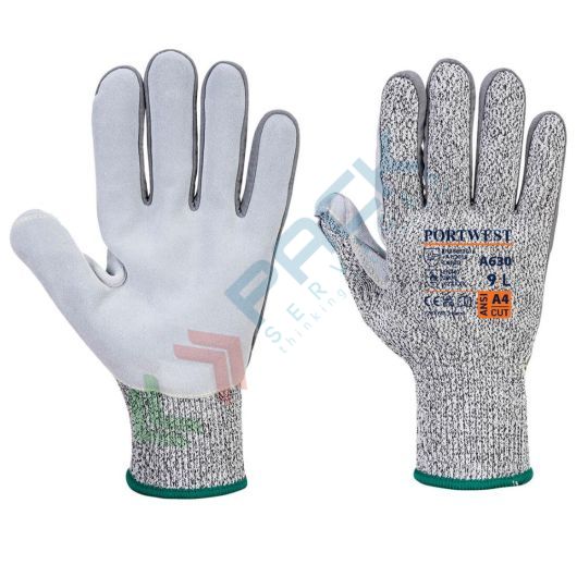 [A630G7RXL] Guanti da lavoro resistenti al taglio (livello D) e al calore, palmo in pelle rinforzato e cuciture rinforzate in aramide, calibro 13, omologati EN 388 + EN 407, colore grigio, taglia XL