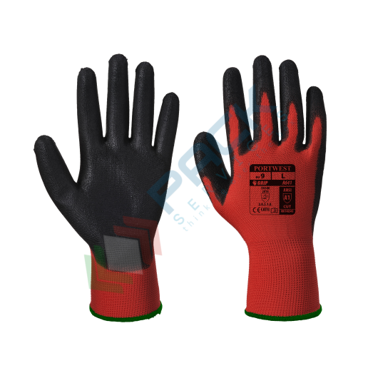[A641R8RXXL] Guanti da lavoro con grip, in poliestere con rivestimento in liscio PU per una maggiore resistenza all'abrasione, calibro 13, omologati EN 388, colore rosso/nero, taglia XXL