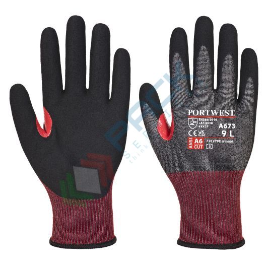 [A673K8RM] Guanti da lavoro resistenti al taglio (livello F) in HPPE + nylon con rivestimento in schiuma di nitrile per un grip eccellente in condizioni di umido e secco, calibro 18, omologati EN 388, ideale per dispositivi mobili touchscreen, colore nero, taglia M