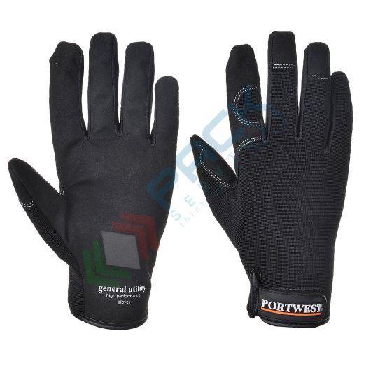 [A700BKRM] Guanti da lavoro multiuso con grip, resistenti ad alte prestazioni, in pelle sintetica + gomma, leggeri, polsino con strap, omologati EN 388, colore nero, taglia M