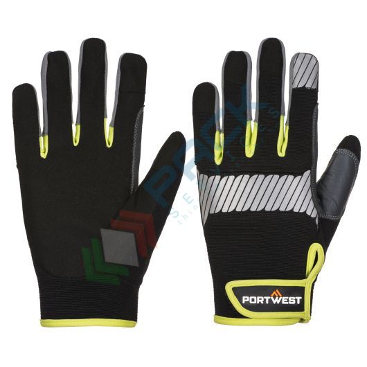 [A770BKYXL] Guanti da lavoro multiuso con grip, resistenti ad alte prestazioni, in nylon + poliestere + PU + TPR, leggero e confortevole con nastro riflettente PW3 per una maggiore visibilità, polsino con strap, omologati EN 388, colore nero/giallo, taglia XL