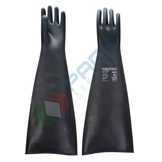 [A803BKRL] Guanti da lavoro protezione chimica e al calore, in lattice versione pesante, 1,3 mm di spessore, 600 mm di lunghezza, omologati EN 388 + EN 407 + EN 374, colore nero, taglia L
