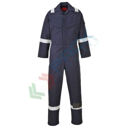 [AF53NAR40] Tuta da lavoro ignifuga super leggera, in tessuto Araflame Plus 93% Meta aramide + 5% Para aramide + 2% Fibra di carbonio, 150 gr, omologata EN ISO 11612 + EN 1149, modello Araflame Gold, colore blu navy