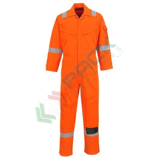 [AF53ORR48] Tuta da lavoro ignifuga super leggera, in tessuto Araflame Plus 93% Meta aramide + 5% Para aramide + 2% Fibra di carbonio, 150 gr, omologata EN ISO 11612 + EN 1149, modello Araflame Gold, colore arancione