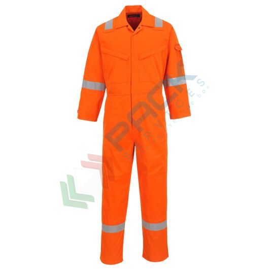 [AF73ORR48] Tuta da lavoro ignifuga super leggera, in tessuto Araflame Plus 93% Meta aramide + 5% Para aramide + 2% Fibra di carbonio, 150 gr, omologata EN ISO 11612 + EN 1149, modello Silver Araflame, colore arancione