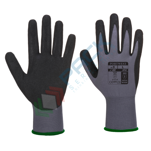 [AP62G8RXL] Guanti da lavoro con grip, in Nylon con rivestimento in flessibile nitrile sabbiato offre grandi vantaggi grip in condizioni di bagnato e asciutto, calibro 15, omologati EN 388, colore nero/grigio, taglia XL