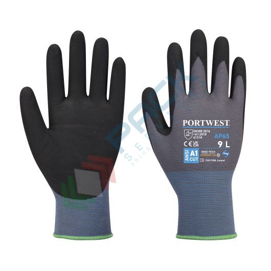 [AP65K7RM] Guanti da lavoro con grip, in Nylon con rivestimento in schiuma di nitrile per un grip eccellente in condizioni di umido e secco, calibro 15, omologati EN 388, colore nero/grigio, taglia M
