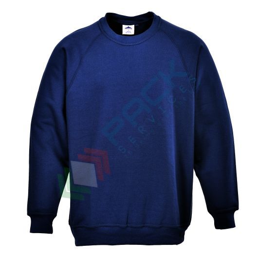 Felpa da lavoro, girocollo, senza cappuccio, modello Roma. 65% poliestere + 35% cotone, 300 gr, senza zip,colore blu navy