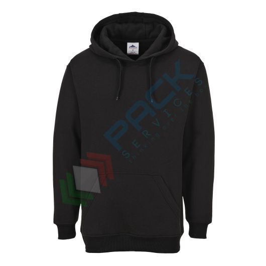 [B302BKRS] Felpa da lavoro, girocollo, con cappuccio, modello Roma, 65% poliestere + 35% cotone, 300 gr, senza zip,colore nero