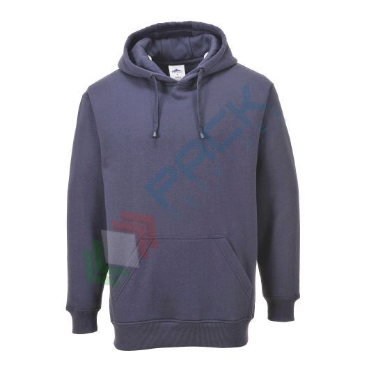 [B302NARM] Felpa da lavoro, girocollo, con cappuccio, modello Roma. 65% poliestere + 35% cotone, 300 gr, senza zip,colore blu navy