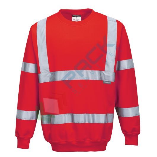 [B303RERXL] Felpa alta visibilità girocollo, senza cappuccio, 65% poliestere + 35% cotone, 300 gr, senza zip, omologata EN ISO 20471, colore rosso