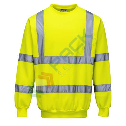 [B303YERXXL] Felpa alta visibilità girocollo, senza cappuccio, 65% poliestere + 35% cotone, 300 gr, senza zip, omologata EN ISO 20471, colore giallo