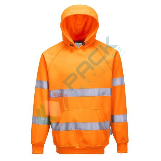 [B304ORRXL] Felpa alta visibilità girocollo, con cappuccio, 65% poliestere + 35% cotone, 300 gr, senza zip, omologata EN ISO 20471, colore arancione