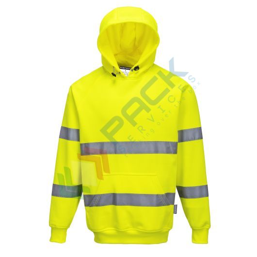 [B304YERXXXL] Felpa alta visibilità girocollo, con cappuccio, 65% poliestere + 35% cotone, 300 gr, senza zip, omologata EN ISO 20471, colore giallo