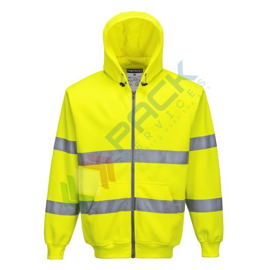 [B305YERXXL] Felpa alta visibilità con cappuccio, 65% poliestere + 35% cotone, 300 gr, chiusura con zip, omologata EN ISO 20471, colore giallo