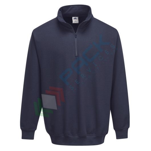Felpa da lavoro, colletto alto, senza cappuccio, modello Sorrento, 65% poliestere + 35% cotone, 300 gr, chiusura con zip,colore blu navy