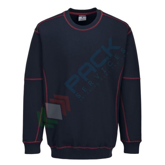 [B318NREXXL] Felpa da lavoro, girocollo, senza cappuccio, modello Essential, 65% poliestere + 35% cotone, 300 gr, senza zip,colore Blu Navy + Rosso