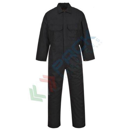 Tuta da lavoro ignifuga da saldatura, in tessuto Bizweld 100% Cotone, finitura FR 330 gr, omologata EN ISO 11612 + EN ISO 11611, facile apertura frontale con bottoni, vestibilità tall, colore nero