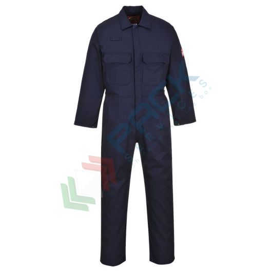 Tuta da lavoro ignifuga da saldatura, in tessuto Bizweld 100% Cotone, finitura FR 330 gr, omologata EN ISO 11612 + EN ISO 11611, facile apertura frontale con bottoni, vestibilità regular, colore blu navy