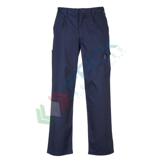 Pantalone da lavoro ignifugo, 100% Cotone, finitura FR 330 gr, omologato EN ISO 11612 + EN ISO 11611, modello Bizweld Cargo, vestibilità regular, colore blu navy