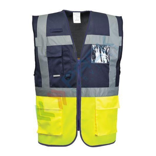 [C276YNRXL] Gilet alta visibilità bicolore 100% poliestere ordito a maglia, 124 gr, modello Executive Paris, con inserti in contrasto per una maggiore protezione dallo sporco, omologato EN ISO 20471 Classe 1, colore giallo/blu navy, taglia XL