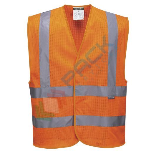 [C370ORRS/M] Gilet alta visibilità in rete in tessuto MeshAir 100% poliestere Mesh, 150 gr, consente un maggiore flusso d'aria per mantenere al fresco chi lo indossa, omologato EN ISO 20471 Classe 2, colore arancione, taglia M