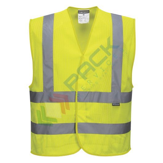 [C370YERL/XL] Gilet alta visibilità in rete in tessuto MeshAir 100% poliestere Mesh, 150 gr, consente un maggiore flusso d'aria per mantenere al fresco chi lo indossa, omologato EN ISO 20471 Classe 2, colore giallo, taglia XL