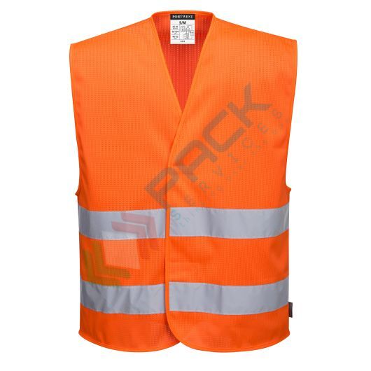 [C374ORRS/M] Gilet alta visibilità in rete in tessuto MeshAir 100% poliestere Mesh, 150 gr, offre eccellente traspirabilità e areazione, assicurando comfort e freschezza, omologato EN ISO 20471 Classe 2, colore arancione, taglia M