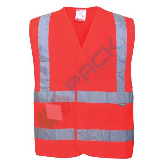[C470RERXX/3X] Gilet alta visibilità 100% poliestere ordito a maglia, 124 gr, una banda orizzontale e due verticali con chiusura con fettuccia a strappo per un facile accesso, omologato EN ISO 20471 Classe 2, colore rosso, taglia 3XL