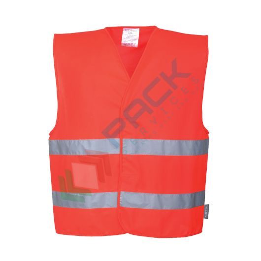 [C474RERS/M] Gilet alta visibilità 100% poliestere ordito a maglia, 124 gr, con una striscia Hi-Vis sul petto ed una in vita, leggero e confortevole, chiusura con fettuccia a strappo, omologato EN ISO 20471 Classe 2, colore rosso, taglia M