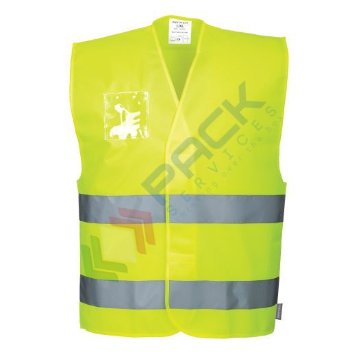 [C475YERXX/3X] Gilet alta visibilità 100% poliestere ordito a maglia, 124 gr, con una striscia Hi-Vis sul petto ed una in vita e un porta badge a doppio orientamento sul lato destro del torace, omologato EN ISO 20471 Classe 2, colore giallo, taglia 3XL