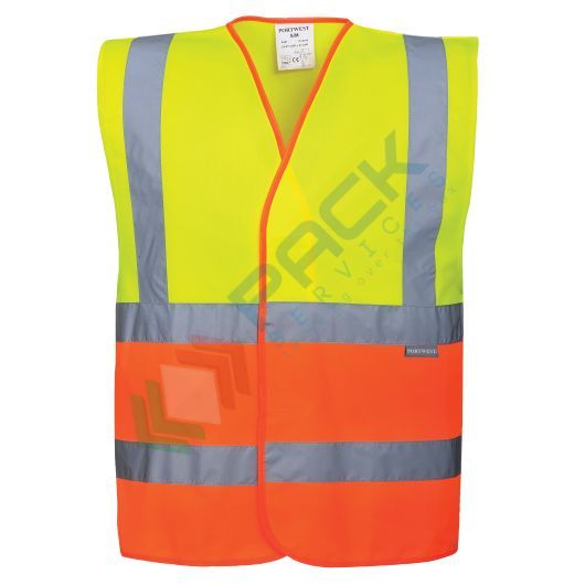 [C481YORS/M] Gilet alta visibilità 100% poliestere ordito a maglia, 124 gr, bicolore con fascia e bretelle, leggero e confortevole, chiusura con fettuccia a strappo, omologato EN ISO 20471 Classe 1, colore giallo/arancione, taglia M