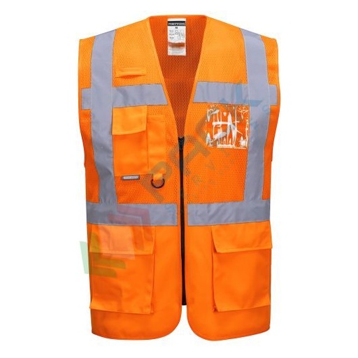 [C496ORRXXXL] Gilet alta visibilità 100% poliestere ordito a maglia, 124 gr + torso in rete 100% poliestere mesh per una maggiore traspirabilità, modello Executive Madrid, omologato EN ISO 20471 Classe 1, colore arancione, taglia 3XL