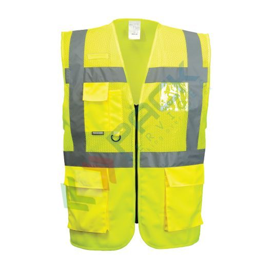 [C496YERXS] Gilet alta visibilità 100% poliestere ordito a maglia, 124 gr + torso in rete 100% poliestere mesh per una maggiore traspirabilità, modello Executive Madrid, omologato EN ISO 20471 Classe 1, colore giallo, taglia XS