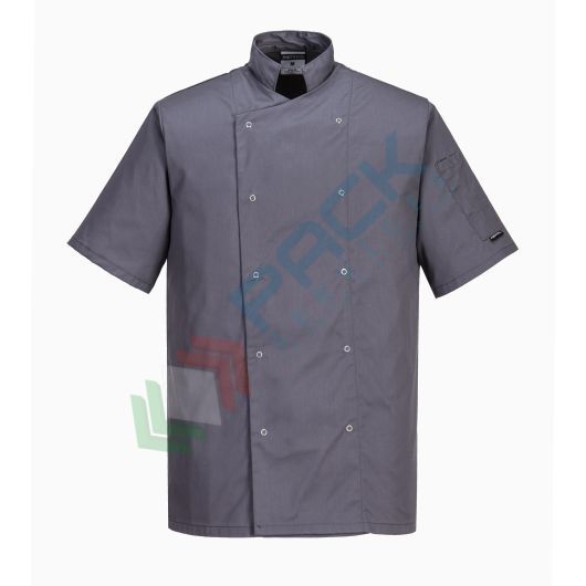 [C733SGRL] Giacca da lavoro, modello chef, tessuto Twil, 65% poliestere + 35% cotone, 1 tasca, 190 gr, manica corta, colore grigio