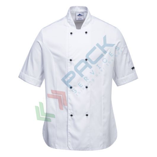 [C737WHRL] Giacca da lavoro, modello chef, tessuto MeshAir, da donna, 65% poliestere + 35% cotone, 1 tasca, 190 gr, manica corta, colore bianco